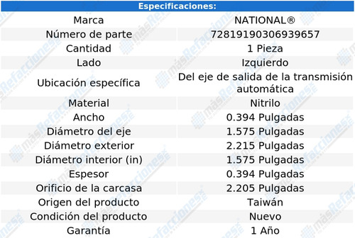 1 Retén Eje Salida T/ A Izq Accord Cross 10 Al 11 National