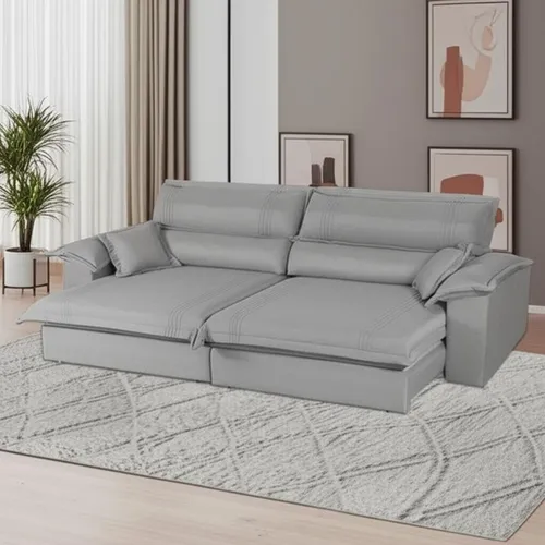 Sofá Retrátil Reclinável 2,30m Nivus Cinza Molas Ensacadas - King...