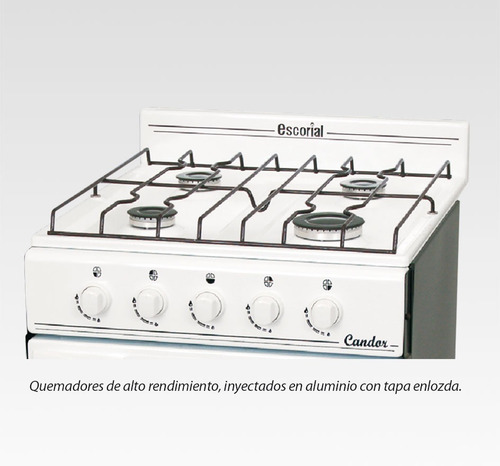 Cocina Escorial Candor gas natural 4 hornallas blanca puerta con visor 52.6L