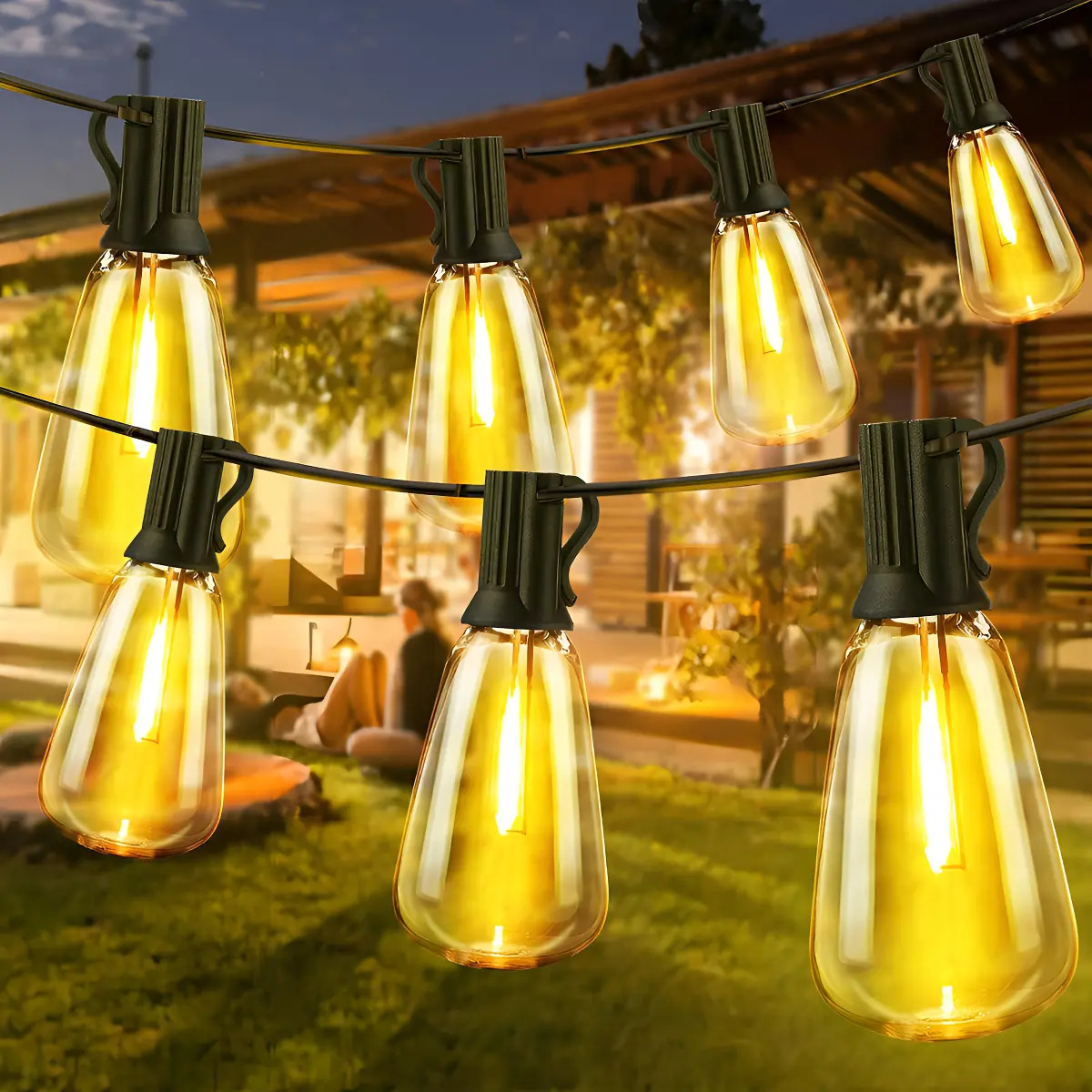 Guirnalda De Luces Navidad Exterior 15m 15+1 Focos Led Inastillables Alto Brillo Impermeable Ip45 Serie Luz Vintage Decorativas