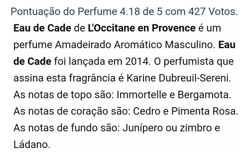 L'occitane Eau De Cade Pour Homme Edt Com 80ml De 100ml