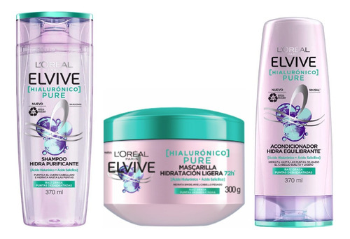 Shampoo + Aco + Mascarilla Elvive Hidra Hialurónico Pure 370