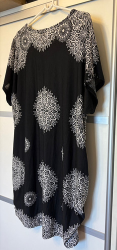 Vestido Otivi Midi M/c Negro Estamp Blanco C/brillos Tl (Usado)