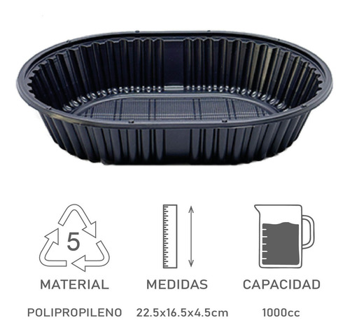 Bandeja Descartable Negra Ovalada Pesada 105 Delivery X100