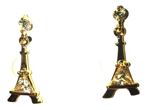Aretes Torre Eiffel En Oro Lam Con Zirconias