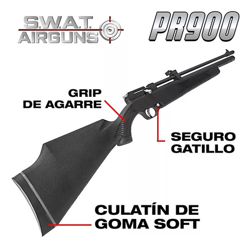 Imagen 3 de 10 de Rifle Pcp Swat Airguns Pr900 Regulado 5,5 Mm Inflador Apolo