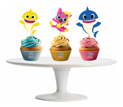 Cupcake Baby Shark Toppers Adorno Para Muffins X10