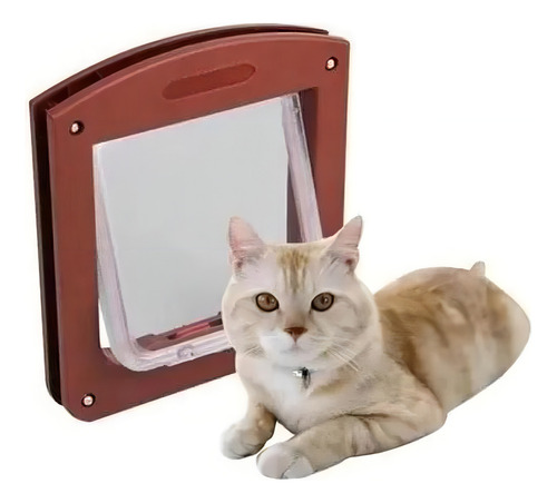 Puerta Para Mascotas Puerta Gatera Puerta Abatible Perro Color Marrón oscuro