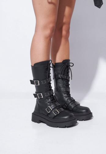 Bota Negro Moda Bragué Mujer Cuero Veggie Botineta Borcego