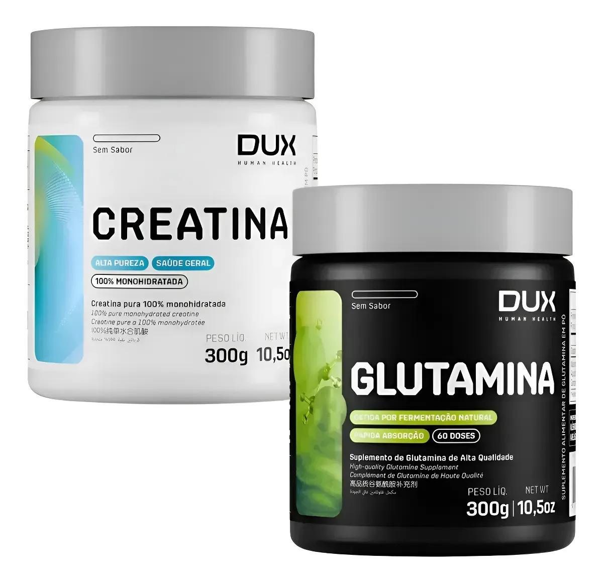 Kit Creatina Dux 300g + Glutamina Dux 300g Suplemento Pó Força Energia Recuperação Muscular Supplement