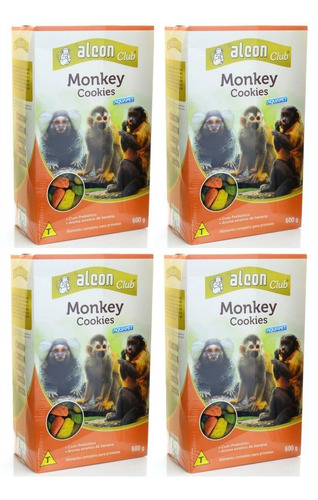 Kit 4 Unid Ração P/ Primatas Alcon Club Monkey Cookies 600g