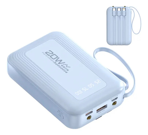 Jiditech Power Bank Batería Portátil 10000mah Pd 20w Carga Rápida Celular Cargador Con Linterna Led, 4 Cables Integrados Para iPhone Y Android Tipo-C USB, 5 Dispositivos A La Vez, Ideal Para Viajes