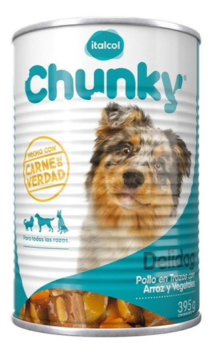 Alimento Chunky Delidog para perro adulto todos los tamaños sabor pollo, arroz y vegetales en lata de 395g
