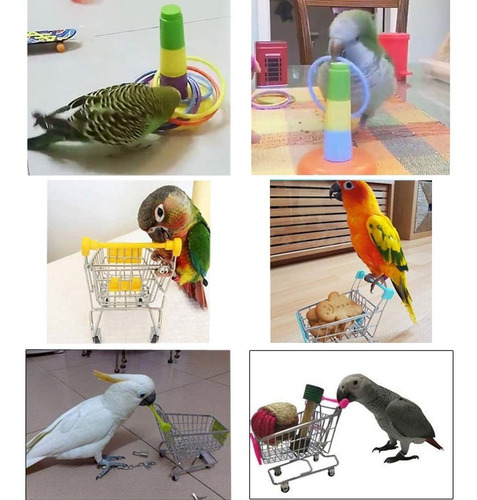 3 Unids Parrot Toys Mini Carrito De La Compra Anillos De Ent