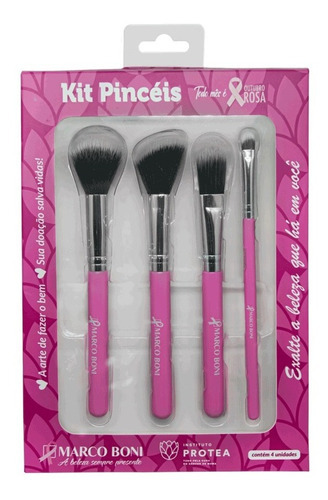 Kit 4 Pinceis De Maquiagem Facial Profissional Marco Boni Cor Rosa