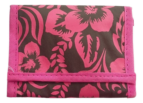 Billetera Sintetico Estampado Rosa Negro Con Abrojo