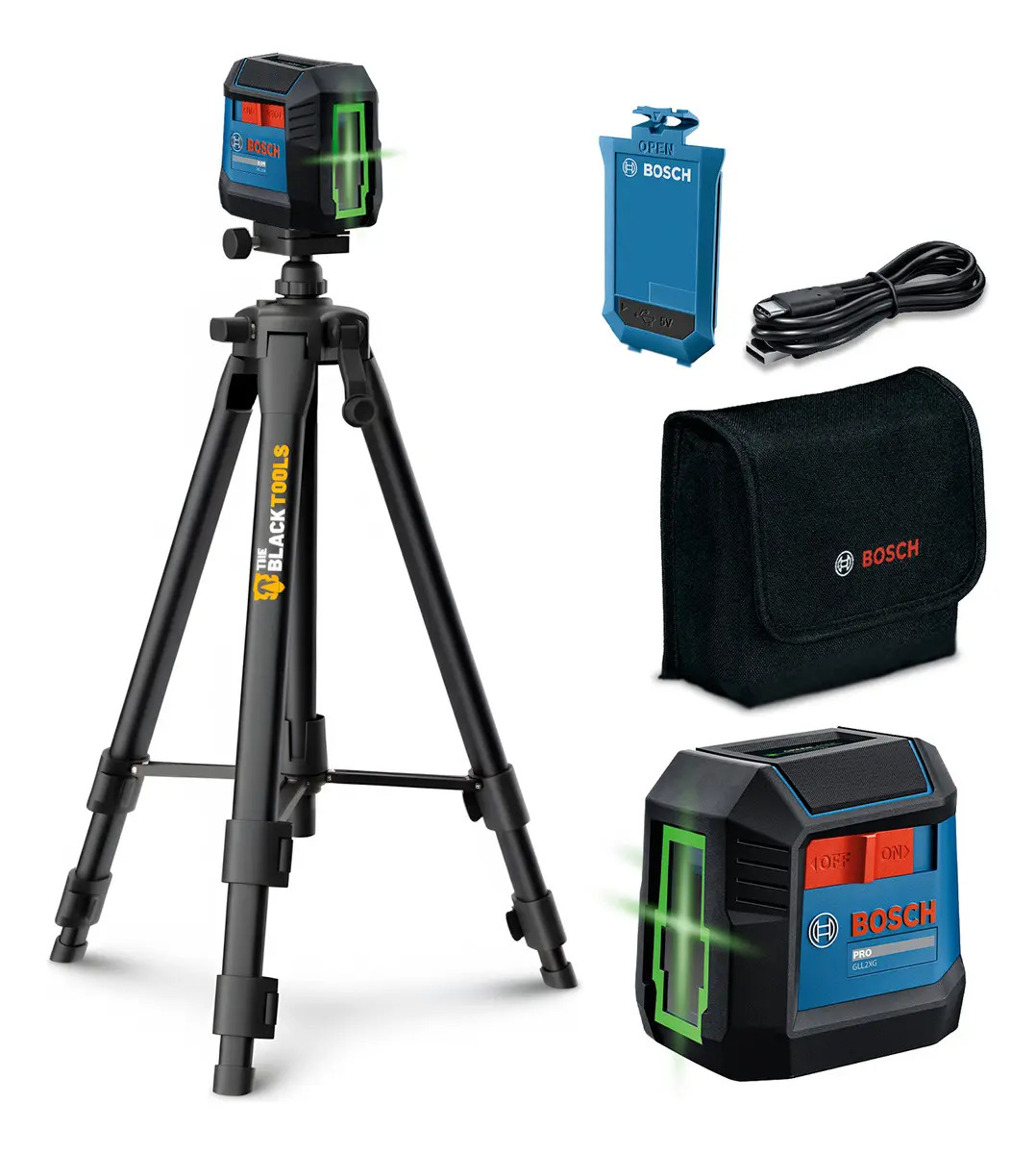 Kit Nível A Laser Verde Cruzado 2 Linhas Recarregável Bosch +