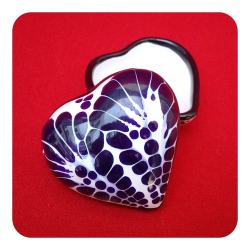 Imagen 2 de 5 de Alhajero De Talavera Poblana Corazón Azul 6cm Recuerdos Lhj
