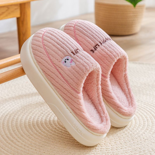 Zapatillas De Algodón Afelpado De Invierno Con Punta Redonda