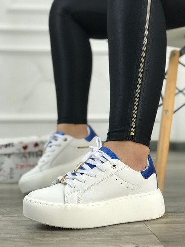 Tenis Mujer Bolichero Dama Cosidos Plataforma Blancos 