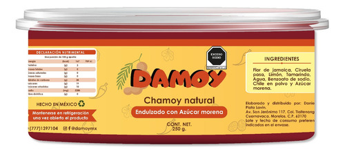 Chamoy natural Damoy endulzado con azúcar morena sin gluten en plástico 250 g