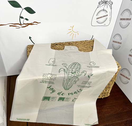 Bolsas Camiseta Compostables 50x60 X 500 Unid Sin Impresion Blanco Liso