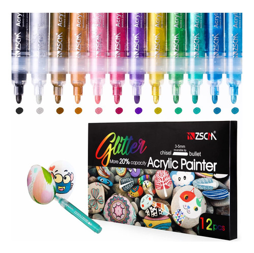 Zscm 12 Colores Acrílicos Marcadores De Brillo Rotuladores