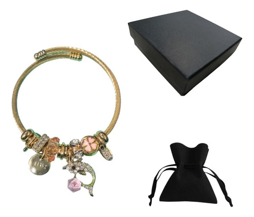Pulsera Ajustable Con Dijes De Platino Joyería Mujer