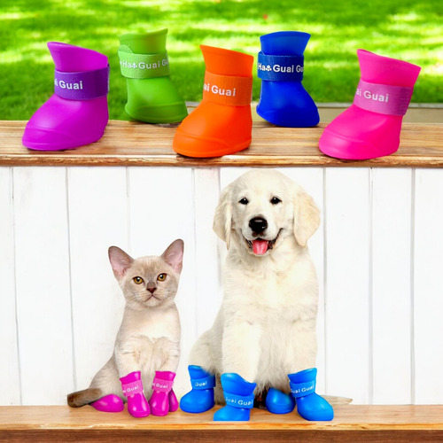2 Set Botitas Impermeables Para Perro Mascota Lluvia Paseo