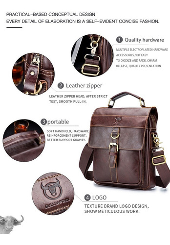 Morral Bolso Hombre Cuero Genuino Color Cafe Mod. 302