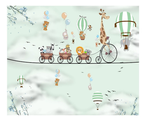 Imagem 2 de 4 de Papel Parede Adesivo Vinifico Infantil Safari Zoo 1,00x310cm