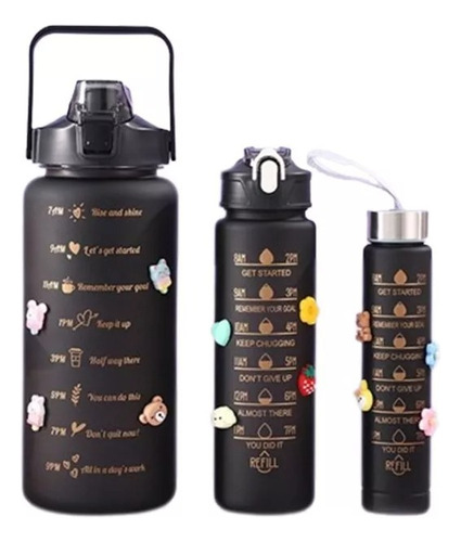 3 Botellas De Agua Motivacional 2l 900ml 300ml + Accesorios