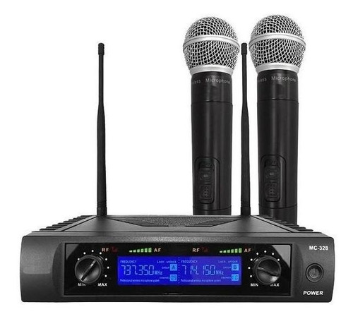 Imagen 1 de 7 de Set 2 Microfonos Inalambricos Uhf Pantalla Digital Mc-328