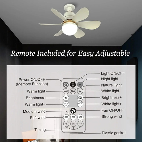 Ventilador De Techo Led De 3 Modos, Lámpara Silenciosa Moder