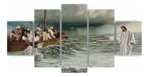 Kit Quadros Mosaico Mdf Jesus Andando Sobre Aguas 115x60cm