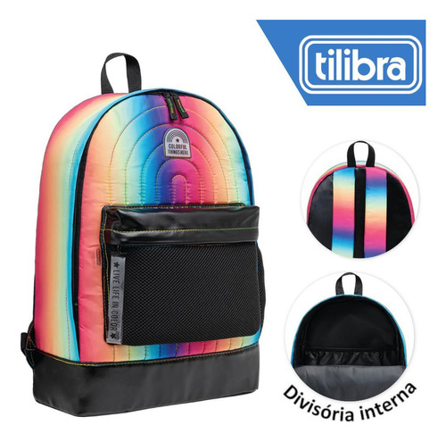 Mochila Tilibra Académie Rainbow Colorida 29x43x12cm