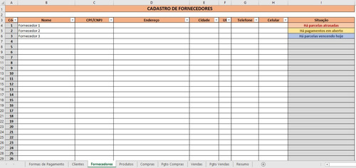 Planilha Controle De Vendas, Estoque, Compras E Pagamentos