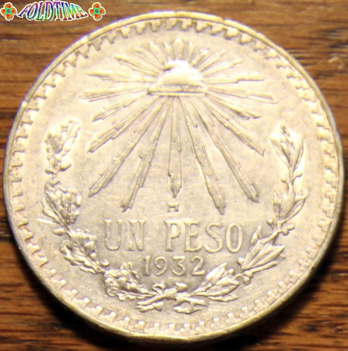 1932 Un Peso Moneda Mexicana Resplandor Rara Au Plata Ley 72