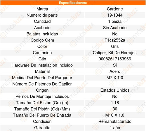 Caliper Freno Trasero Derecho Escort L4 1.8l 1994 Al 1995 (Reacondicionado)