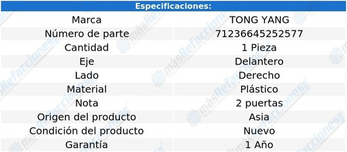 Tolva Salpicadera Del Der Plástico Bmw 320i 12-13 Tong Yang