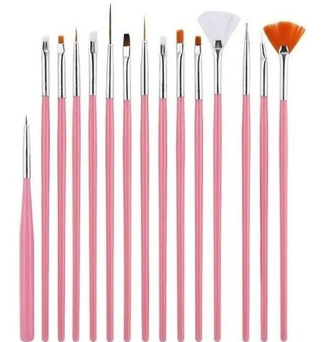 Imagen 1 de 4 de Set 15 Pinceles Decorar Uñas Manicure Pedicure Kit Puntero