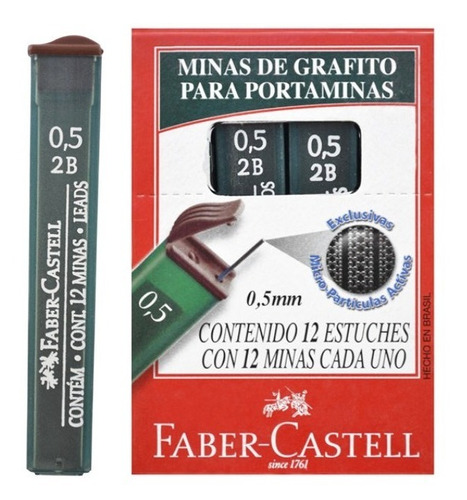 Pack Minas Portaminas 0.5mm 2b Faber X12 Uni X 12 Tubos