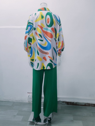 Conjunto De Camisa Con Estampado Suelto Y Pantalones
