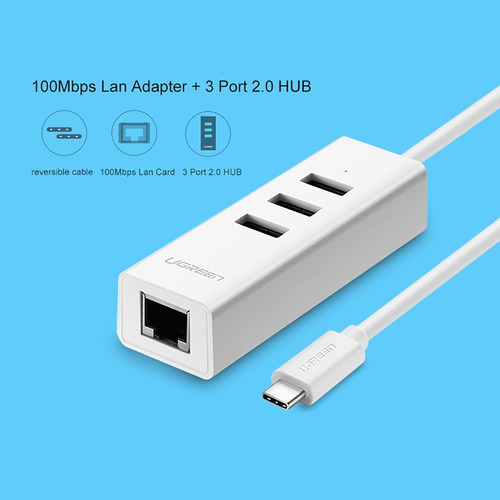 Adaptador Usb Tipo C A 3 Puertos Usb 2.0 Y Rj45 Ugreen