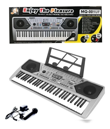 Piano Teclado Organeta Electrónica 100 Teclas Micrófono Color Gris
