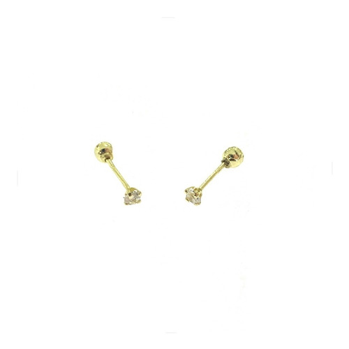 Aretes Broquel Recto Zirconia Redonda 2mm Oro 10k Kt / Niña