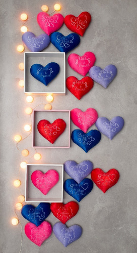 Corazón de felpa bordado, 28 x 22, frases apasionadas, color rosa, diseño de tela Mi corazón late rápido por ti