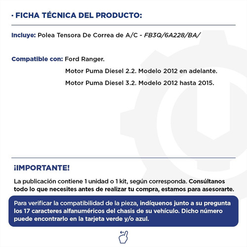 Imagen 2 de 7 de Polea Tensora De Correa Ford Ranger Puma Diesel 2.2 3.2