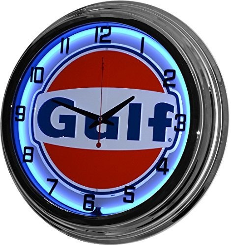 17 Azul Reloj De Pared De Neon Golfo Estacion De Gasolina 