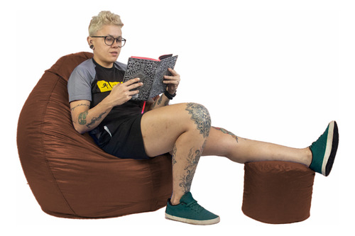 Puff Pera Redondo Gigante Com Enchimento Almofadão P/ Sala Cor Marrom